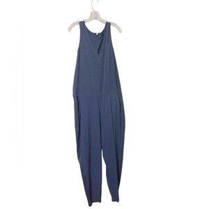 Athleta Brooklyn Textured Jumpsuit with Embossed Leopard Print - Blue Sz 16 NWOT